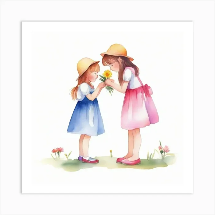 Two Girls With Flowers Art Print by Mamlika design