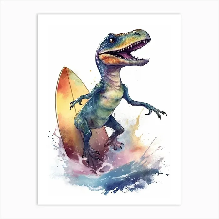 Velociraptor Cute Dinosaur Watercolour 2 Art Print by Dino Dreams Art