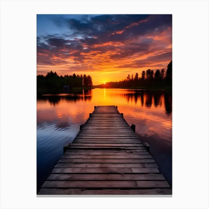 Vibrant Sunset at the Lake Canvas Print by drdigitaldesign