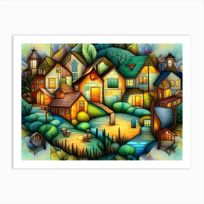 Village In The Forest Art PrintC by Clofura