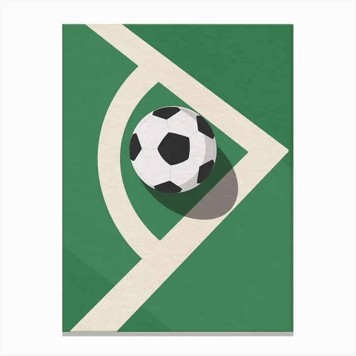 Vintage minimal art Soccer Ball On A Green Field Canvas Print by RAPart