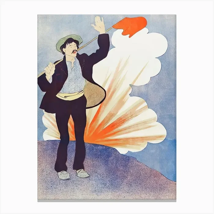 Vintage Workman With A Red Flag Illustration, Edward Penfield Canvas Print by Fy! Classic Art Prints and Posters