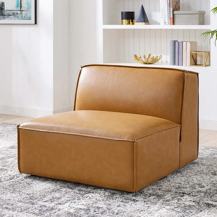 Vitality Vegan Leather Sectional Sofa Armless Chair in Tan