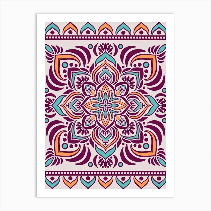 WA240019 – Vibrant Magenta and Teal Mandala – Colorful Bohemian Art Art Print by UniqueCreationsbyNirali