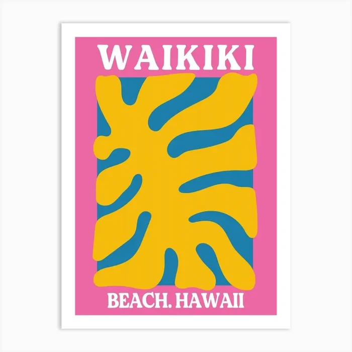 Waikiki Beach Hawaii Pink Art Print by Dazey Print Shop