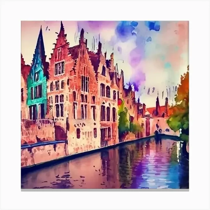 Watercolor Of Bruges 1 Canvas Print by AleR2007