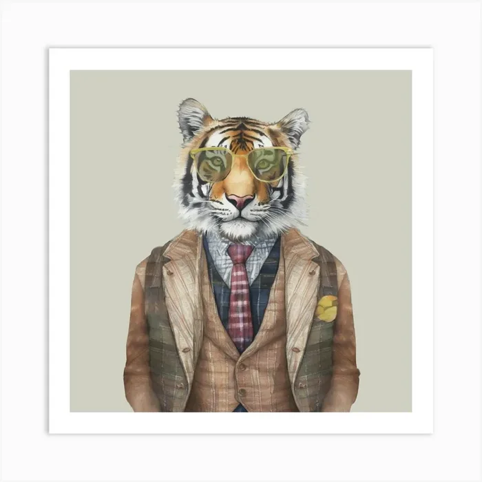 Watercolour Funky Tiger Art Print by Designed By Lorna