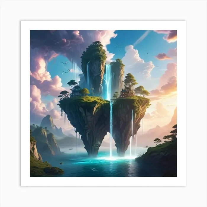 Waterfall Island Art Print by BMAL DIGITAL WORLD