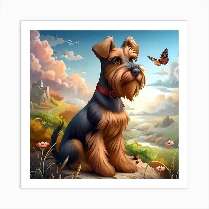 Welsh Terrier And Butterfly Art Print by Lozzerly