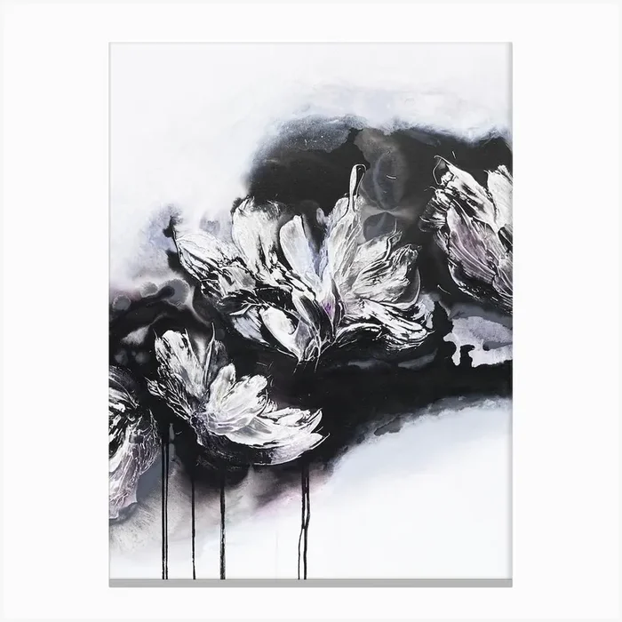 White And Black Flowers 1 Painting Canvas Print by Françoise Wattré