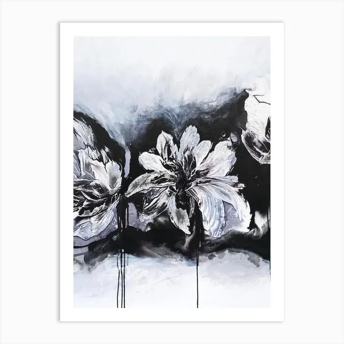 White And Black Flowers 2 Painting Art Print by Françoise Wattré