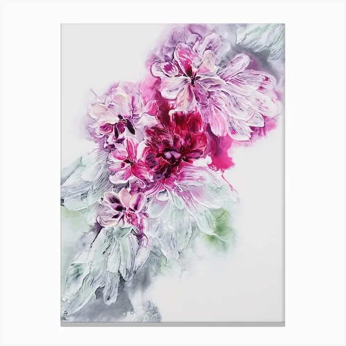 White And Pink Flower Painting Canvas Print by Françoise Wattré