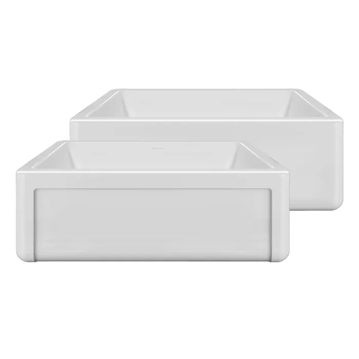 Whitehaus Collection 30 ” Reversible Single Bowl Fireclay Kitchen Sink with Grid: Three Edge Frame, Plain Front Apron