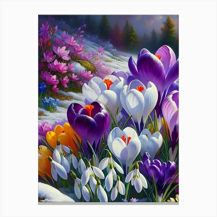 Wild Daisies in the Snow Floral Canvas Print by Florid Wall Art