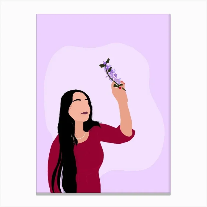 Woman Holding A Flower Canvas PrintBD by Bindi Desai