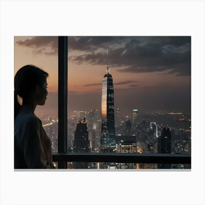 Woman Looking Out Window At Night Canvas PrintM by Mahir76