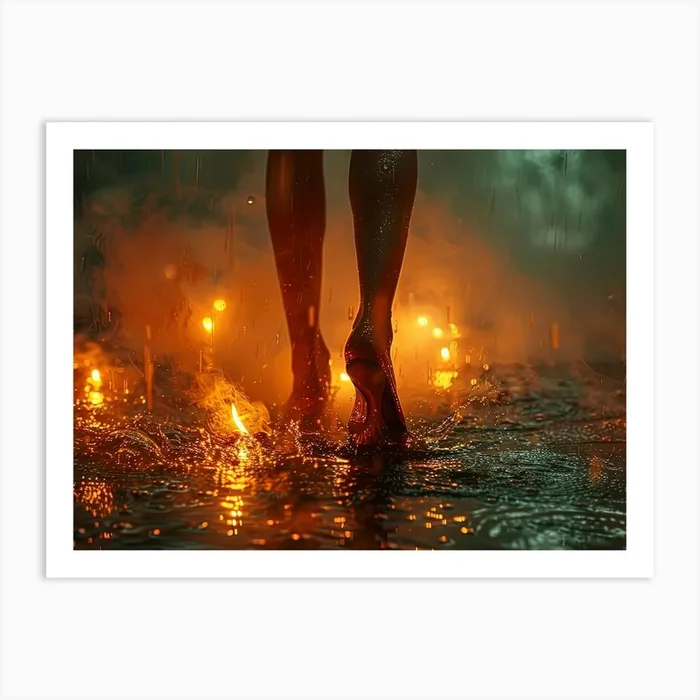 Woman Walking In The Rain Art PrintCZ by Count Zero