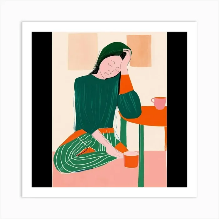 Woman With A Cup Of Coffee 1 Art PrintAM by AMINE MAZOUZ