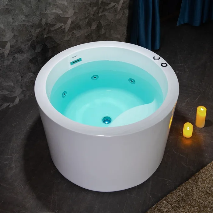 WOODBRIDGE 41 ” Acrylic Freestanding Round Contemporary Whirlpool Heated Jetted Tub