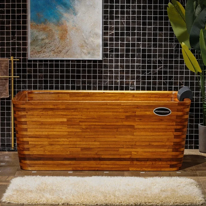 WOODBRIDGE 59 ” Freestanding Handcrafted Natural Wood Soaking Rectangular Bathtub