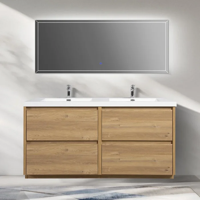 WOODBRIDGE 70-7/8 in. W x 19-5/8 in. D Freestanding Double Vanity in Mature Oak with Resin Composite Double Sink Vanity Top in Glossy White
