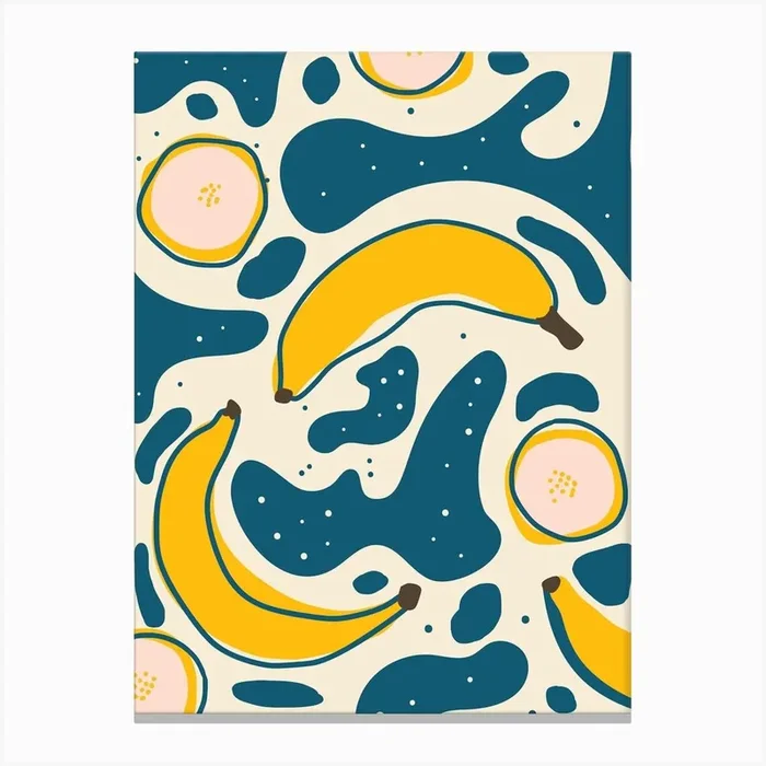 Yellow & Blue Banana Fruit Canvas Print Canvas Print by Jetlag Pixels