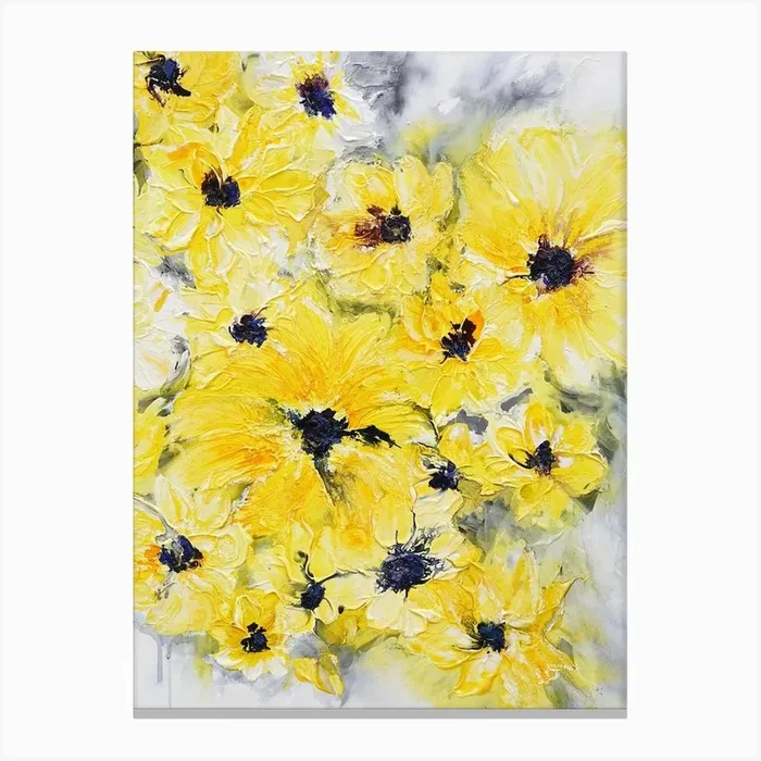 Yellow Flowers White Background Painting 2 Canvas Print by Françoise Wattré