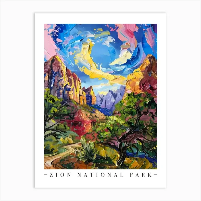 Zion National Park Colourful Print Art Print by Doodle and Stitch
